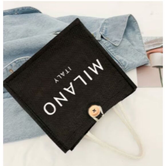 Black Hemp Milano Italy Mini Tote Bag Portable Handbag - Picture 5 of 7